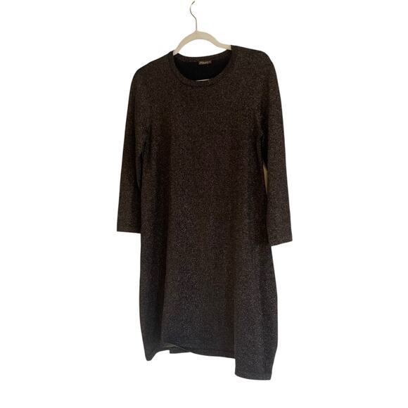 J McLaughlin Brown Gold Metallic Knit Aline Holiday Sparkly Dress Size Medium - Picture 16 of 16